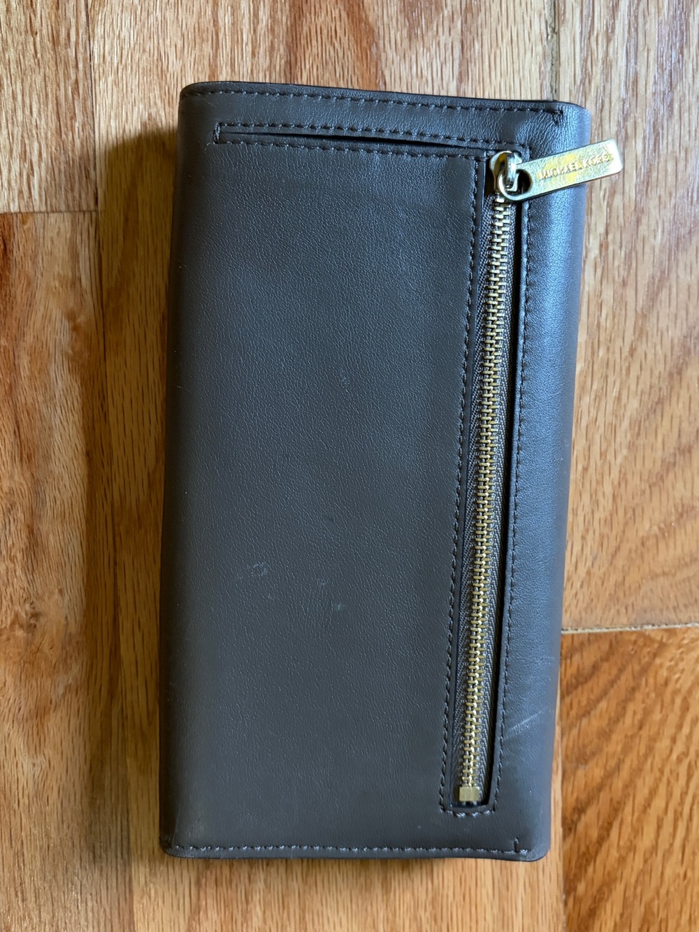 Michael Kors Brown Suede and Leather Continental Wallet with Gold Hardware - Picture 3 of 4
